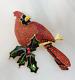 Joan Rivers Vintage Rhinestone & Enamel Cardinal Bird With Holly Pin Brooch