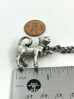 LARGE Vintage DANECRAFT Sterling Silver Cat Bird in Birdcage Double Chain Brooch