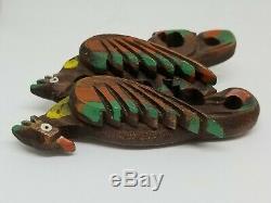 LG Vintage 1940's Carved Wood Pair of Cockatiels Birds Brooch Pin Hand Painted