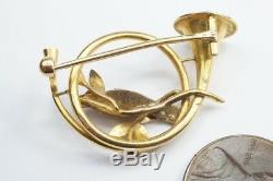 LOVELY ANTIQUE 18K GOLD HORN & ROSE CUT DIAMOND BIRD BROOCH c1890