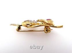 Lab-Created Red Ruby 2Ct Pear Cut Love Birds Brooch Pin 14K Yellow Gold Plated