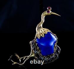 Lapis Lazuli Ruby Brooch Peacock Bird 14K Gold Vintage