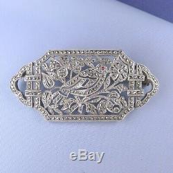 Large 1930' Sterling Silver Marcasite Bird Brooch / Antique Art Deco Pin