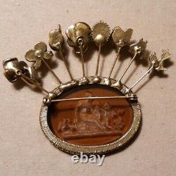 Large Goldette Stick Pin Bee Intaglio Cameo Woman Cupid Birds Vintage Brooch