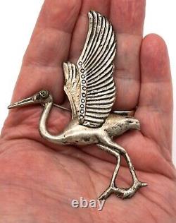 Large Vintage Sterling Silver Brooch Pin of a Stork Bird Made in Mexico