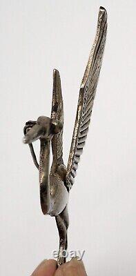 Large Vintage Sterling Silver Brooch Pin of a Stork Bird Made in Mexico