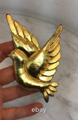 Large Vintage TAKI 975 Sterling Silver Gold Wash Dove Of Peace Bird Pin Brooch
