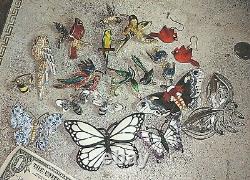 Lot 18 Vintage Enamel + Brooch Earrings Ring Pin Lot Butterfly Bee Birds Bugs