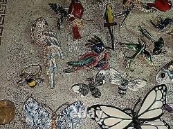 Lot 18 Vintage Enamel + Brooch Earrings Ring Pin Lot Butterfly Bee Birds Bugs