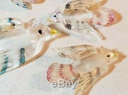 Lot Of 8 Vintage Lucite Birds Brooches Lapel Pins Carved Reverse Painted 1940s