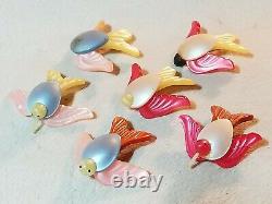 Lot Of Vintage Celluloid Plastic Birds Brooches Lapel Pins Jewelry 1940s ww2 era