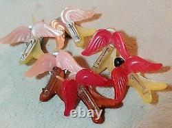 Lot Of Vintage Celluloid Plastic Birds Brooches Lapel Pins Jewelry 1940s ww2 era