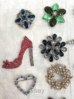 Lot Vintage Modern Pins Brooches Rhinestones Flower Animals Leaf Jelly Belly Bee