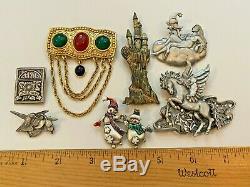 Lot of 7 Vintage Brooches JJ Fairy Whimsy Egyptian Revival Brooch Snowman Birds
