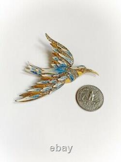 Lovely Large Vtg Paste Rhinestone Sterling By Corocraft Bird Swallow Brooch Pin
