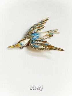 Lovely Large Vtg Paste Rhinestone Sterling By Corocraft Bird Swallow Brooch Pin