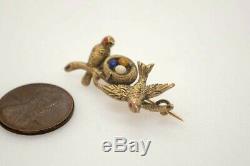 Lovely Quality Antique English 15k Gold Bird Enamel Egg Nest & Branch Brooch