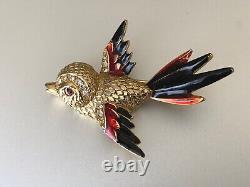 Lovely Vintage French Designer Brooch Bird with Enamel Numbered 4.5cm
