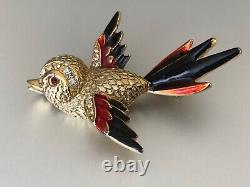 Lovely Vintage French Designer Brooch Bird with Enamel Numbered 4.5cm