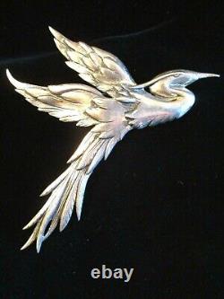 MASSIVE Vintage DANECRAFT Sterling Silver FLYING HERON Crane BIRD PIN BROOCH