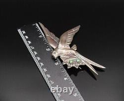 MEXICO 925 Silver Vintage Antique Dove Bird Turquoise Mail Brooch Pin BP9682