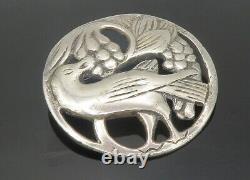 MEXICO 925 Silver Vintage Shiny Bird Grape Vine Scene Brooch Pin BP4448