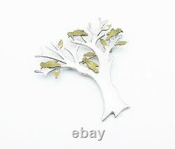 MEXICO 925 Silver Vintage Two Tone Birds Perched In A Tree Brooch Pin BP6155