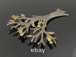 MEXICO 925 Silver Vintage Two Tone Tree Branch With Birds Brooch Pin BP9529
