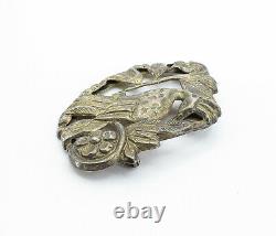 MEXICO 925 Sterling Silver Vintage Antique Bird Flowers Brooch Pin BP5312
