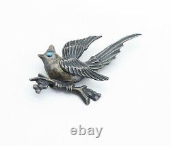 MEXICO 925 Sterling Silver Vintage Antique Turquoise Bird Brooch Pin BP2458