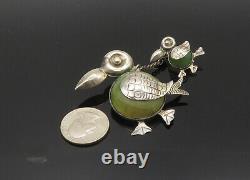 MEXICO 925 Sterling Silver Vintage Jasper Mom & Baby Bird Brooch Pin BP7923