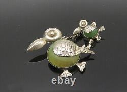 MEXICO 925 Sterling Silver Vintage Jasper Mom & Baby Bird Brooch Pin BP7923