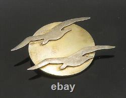 MEXICO 925 Sterling Silver Vintage Modernist Birds & Sun Brooch Pin BP8314