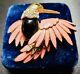 Moo Roo Designer Signed Salmon Enamel Black Bird Vintage Figural Brooch Pin