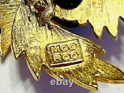 MOO ROO Designer Signed Salmon Enamel Black Bird Vintage Figural Brooch Pin