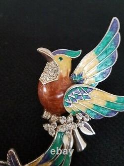 Marcel Boucher Bird Of Paradise Enamel & Rhinestone Brooch Vintage Large 6 Long