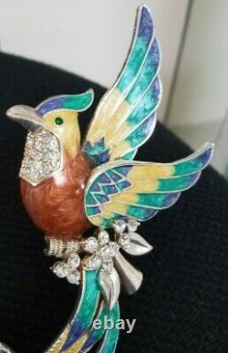 Marcel Boucher Bird Of Paradise Enamel & Rhinestone Brooch Vintage Large 6 Long
