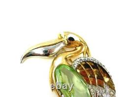 Marcel Boucher Pelican Brooch Green Rhinestone Pin Gold Tone Vintage Rare