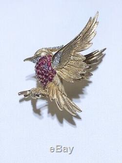 Marcel Boucher rhinestone three dimensional bird eagle brooch pin vintage