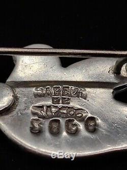 Margot De Taxco Vintage Sterling Silver Enamel Love Birds Doves Pin brooch