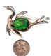 Marked Sterling Figural Flying Heron Bird Brooch Green Faceted Belly Crystal