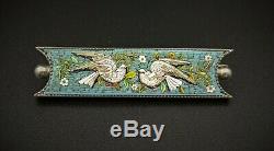 Micro Mosaic Dove Bird Brooch, Italy, Silver Setting, Victorian Italy Antique