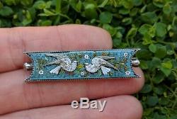 Micro Mosaic Dove Bird Brooch, Italy, Silver Setting, Victorian Italy Antique