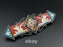 Micro Mosaic Swan Bar Brooch Bird Pin, Italian, Grand Tour, Antique Victorian So