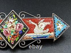 Micro Mosaic Swan Bar Brooch Bird Pin, Italian, Grand Tour, Antique Victorian So