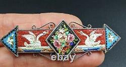 Micro Mosaic Swan Bird Bar Brooch Pin, Italian, Grand Tour, Victorian Souvenir