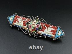 Micro Mosaic Swan Bird Bar Brooch Pin, Italian, Grand Tour, Victorian Souvenir