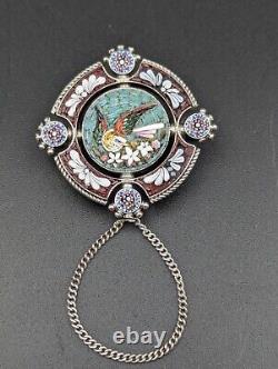 Micromosaic Brooch Bird Silver Antique Pin Grand Tour Italy