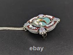 Micromosaic Brooch Bird Silver Antique Pin Grand Tour Italy