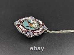 Micromosaic Brooch Bird Silver Antique Pin Grand Tour Italy